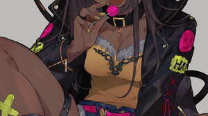 Anime Anime Girls Original Characters Dark Skin Demon Horns Horns Demon Tail Tail Lollipop 919x1300 Wallpaper