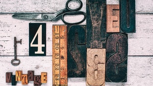 Vintage Keys Numbers Typography Scissors Wood 3840x2434 wallpaper