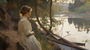Ai Art Women Painting Anders Zorn River Landscape Water Reflection 3854x2160 Wallpaper